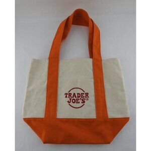 Trader Joes Mini Canvas Crew SM Tote Bag Orange Cream Reusable Grocery Shopper